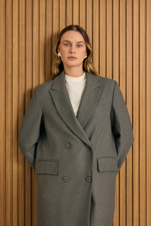 معطف علوي بإغلاق مزدوج الصدر - 4