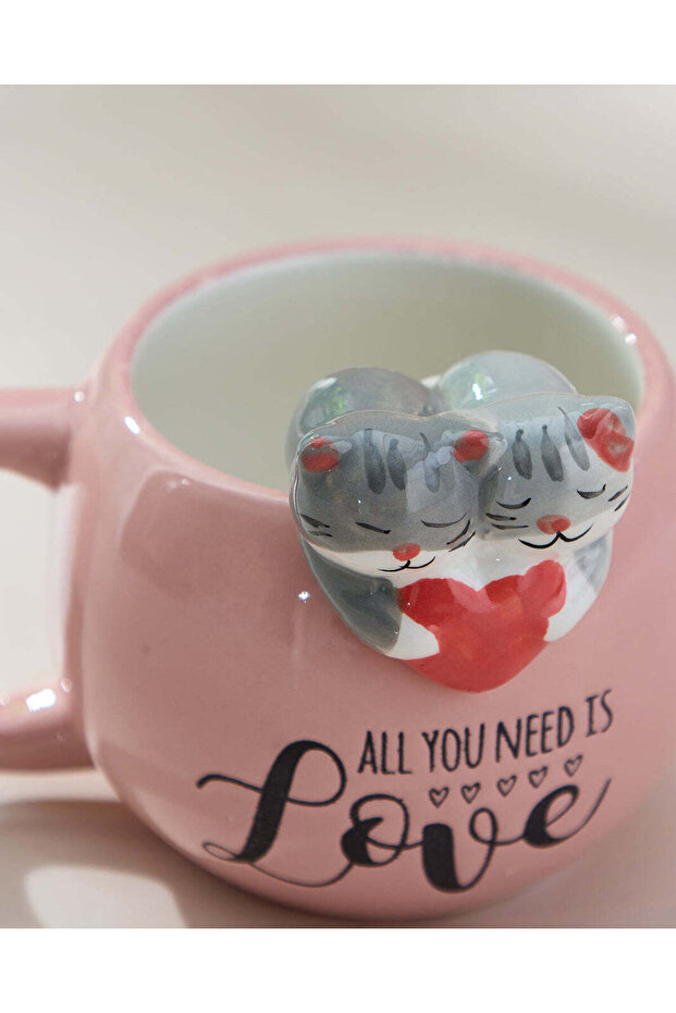 كوب مطبوع صورة قطة وردية - 3