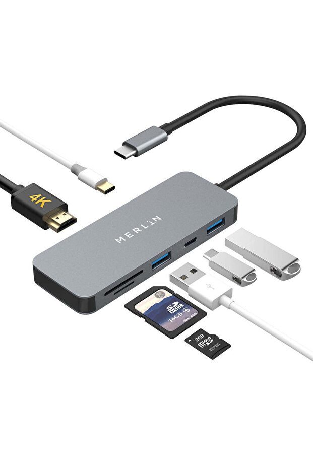 7 IN 1 TYPE-C HUB, WITH GIGABIT ETHERNET TYPE C TO 4K HDMI MULTI PORT ADAPTER, 100W PD CHARGING