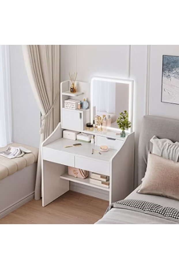 Makeup Vanity Table Dressing Table Flip Mirror With Drawers - 5