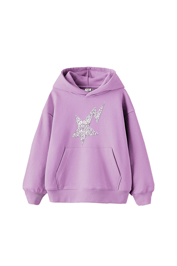 Stone Print Shining Star Oversized Unisex Premium Purple Hoodie