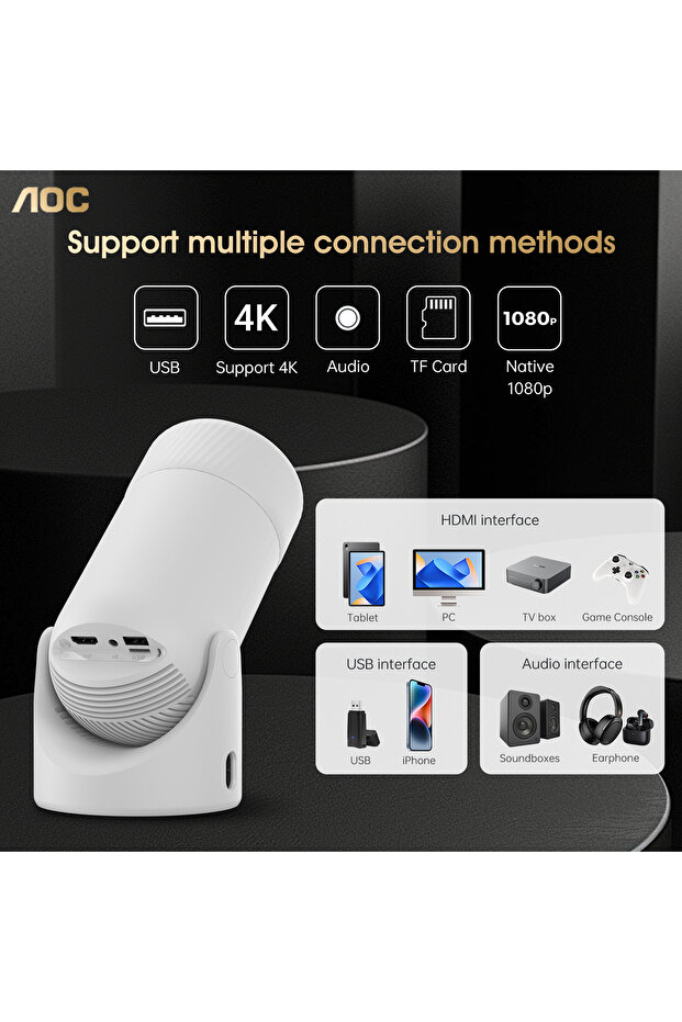 Mini Projector with WiFi and Bluetooth, Full HD 4K Support with 180° Rotation Adjustment - 3