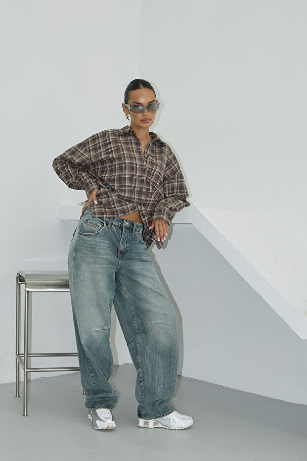 Ekose Oversize Gömlek - 3