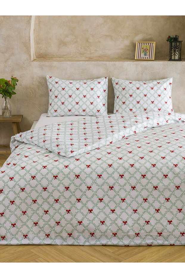 New Year Special from Renkli̇mağazadan Green Floral Pattern Double Duvet Cover Set 100% Cotton