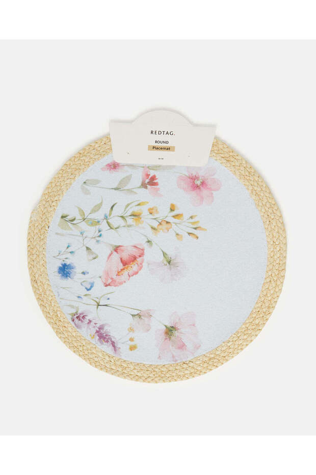 مفرش طاولة دائري مطبوع الأبيض - 1