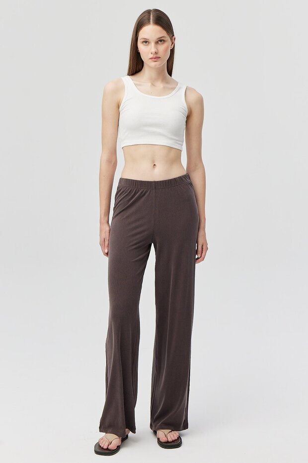 Kadın İnce Fitilli Örme Pantolon - 1