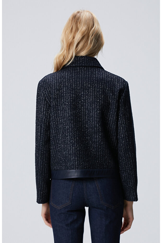 Lacivert Kısa Tweed Ceket - 5