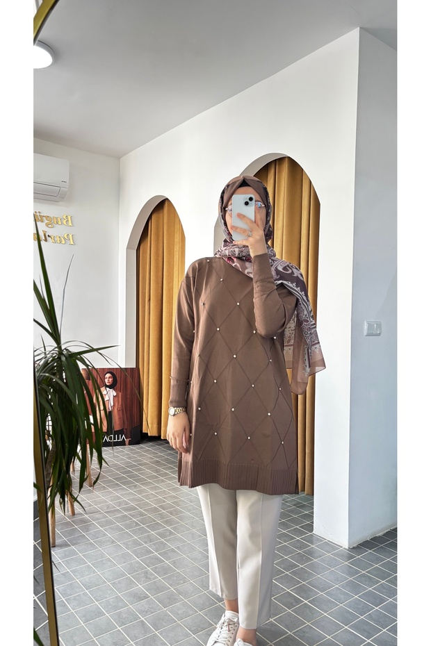 Merserize Taş Detaylı Tunik - 1