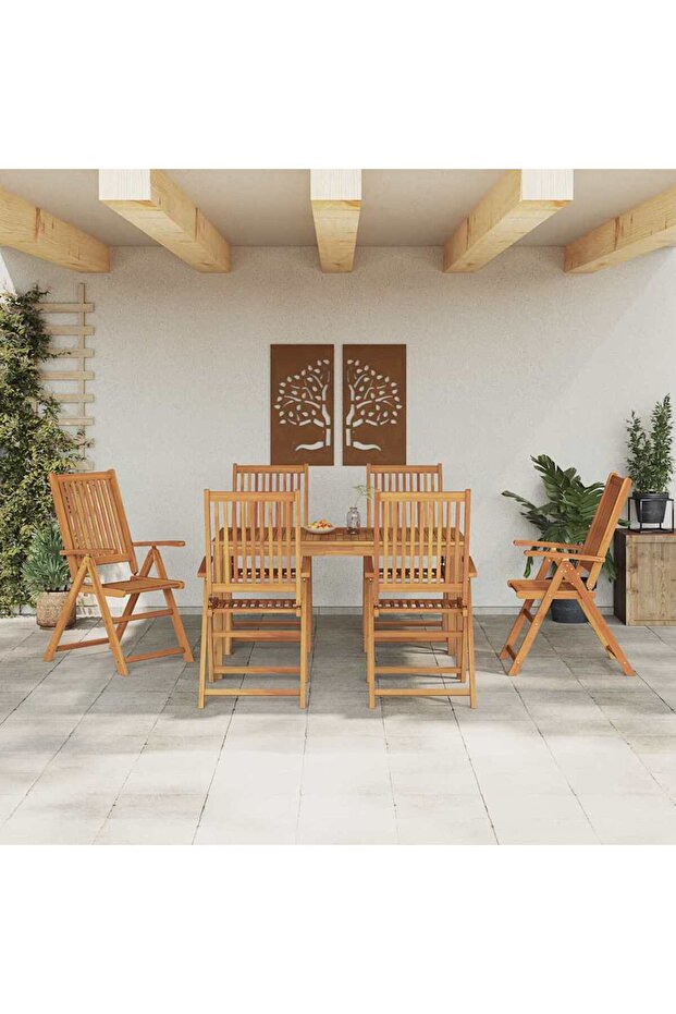 Garden Dining Set Folding 7 pcs Brown Solid Acacia Wood