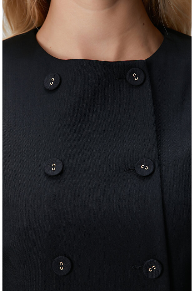 Siyah Mini Yün Elbise - 6