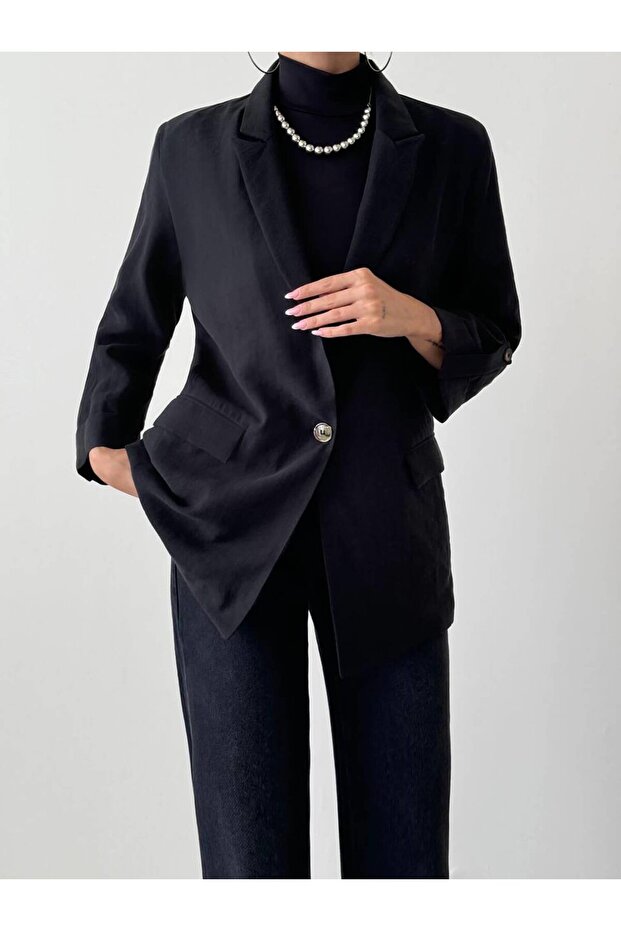 سترة بزر واحد 2003 باللون الأسود - 4