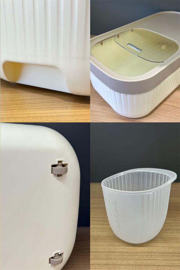 2 Pieces Apex Cream 7.5 Lt Detergent Container with Sliding Lid - Wheeled Food Storage Box with Scale - 2