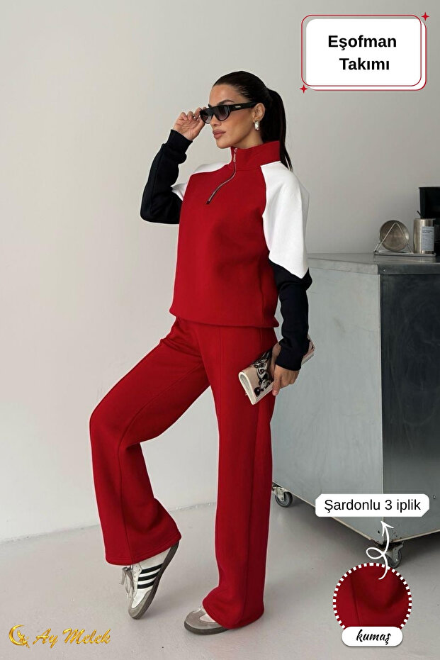 Women's Tracksuit Set with Zipper Transitional Mock Neck (3 Thread) Ş Fleece-Lined Set