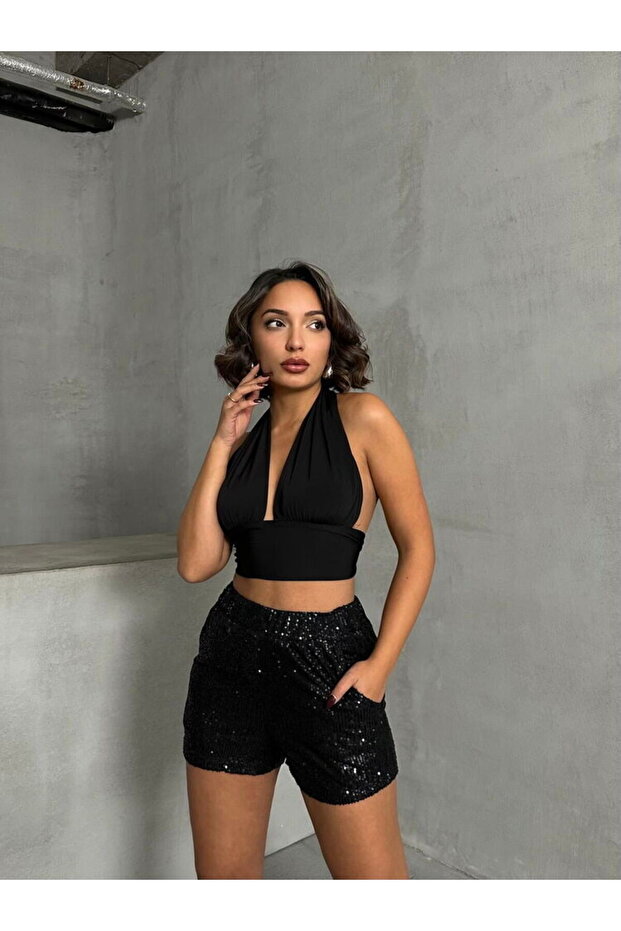 Kadın Işıltılı Payetli Şort - 1