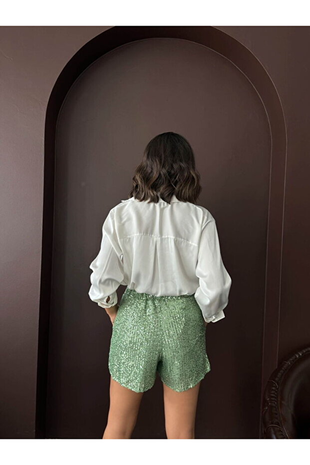 Kadın Işıltılı Payetli Şort - 5