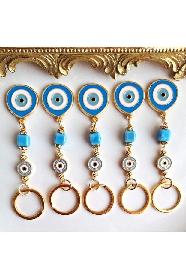 New Year's Gift 5-Piece Zircon Stone Big Evil Eye Beaded Blue Keychain Piece Price