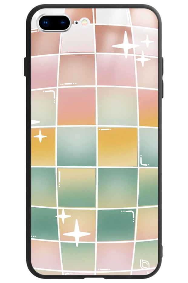 Printed Glossy Phone Case for iPhone 7 Plus Camera Protected Colorful Checkered Pattern