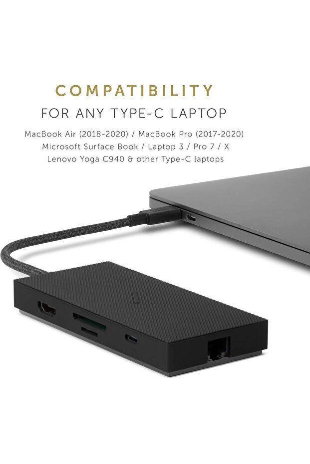 USB-C Smart Hub - 7-in-1 Adapter (2x USB3.0, USB-C PD, HDMI 4K@30Hz, SD/MicroSD, Ethern - 7