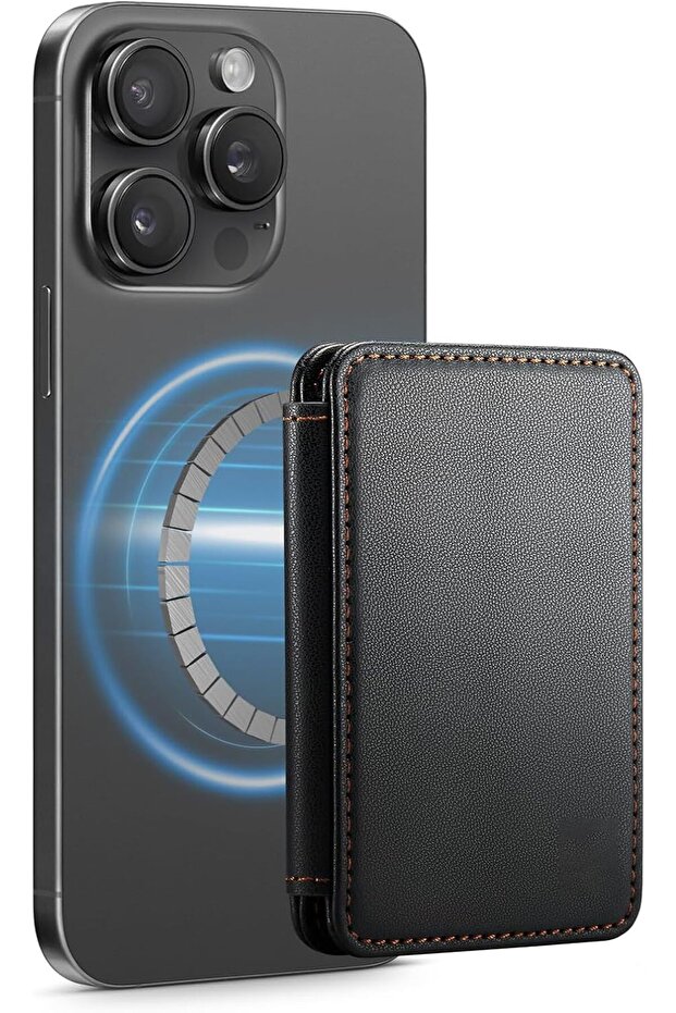 Magnetic MagSafe Card Wallet RFID Blocking PU Leather for iPhone 12–17 - Black