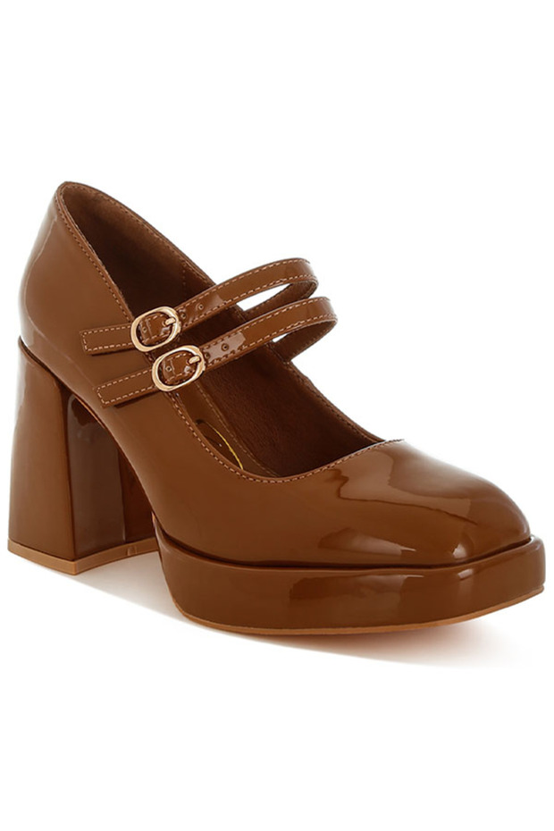 Women Double Strap Mary Jane Sandals in Tan