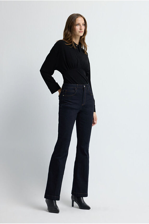 İspanyol Paça Denim Pantolon - 3