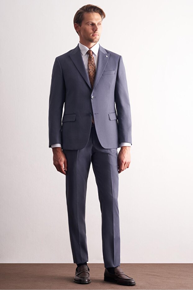 Navy Blue Swallow Collar Flexible Waist 6 Drop Slim Fit Full Lining Suit 1001255168