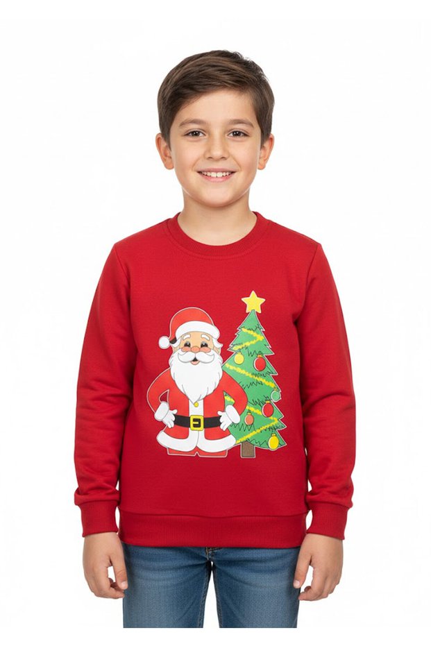 Boy's Christmas Sweatshirt Long Sleeve Printed Blouse 2 Thread Fleece Printed Cotton Lycra