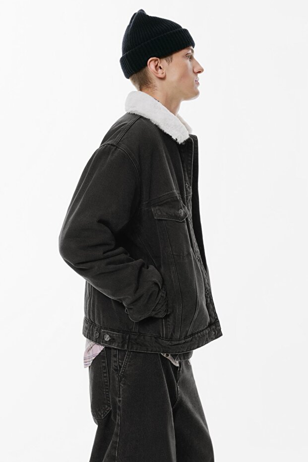 Suni Kürk Yakalı Kot Ceket - 4