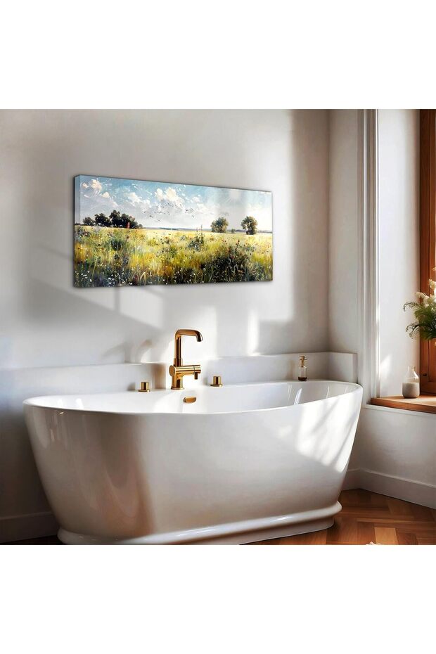 Spring Landscape Framed Canvas Wall Art(50x100 cm) – Tree Wildflower Colorful Scenery