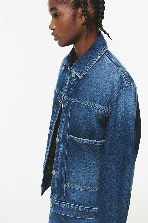 İçi dolgulu denim ceket - 5