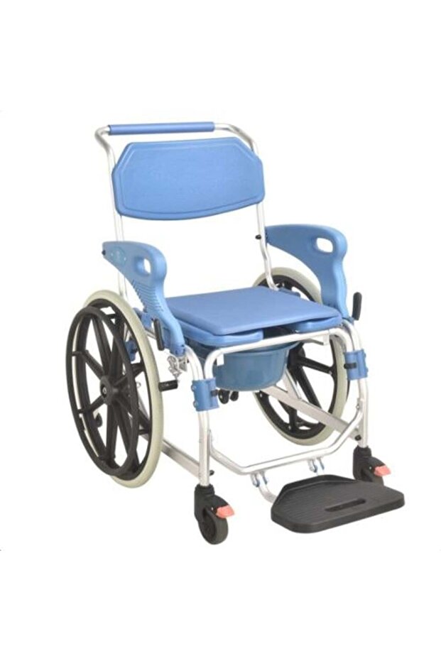 Folding Blue Commode Chair with Large Casters - Model KDB698Bكرسي حمام ازرق ينطوي