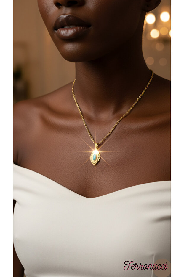 Gold Color Stone Drop Model Women's Necklace