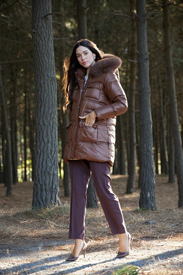 TAŞ İŞLEMELİ KÜRKLÜ ŞİŞME MONT - 1