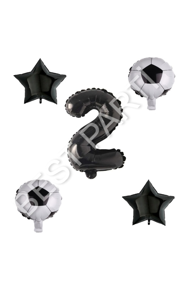 İstoç Football Ball Star Black Number Balloon Set Age 2