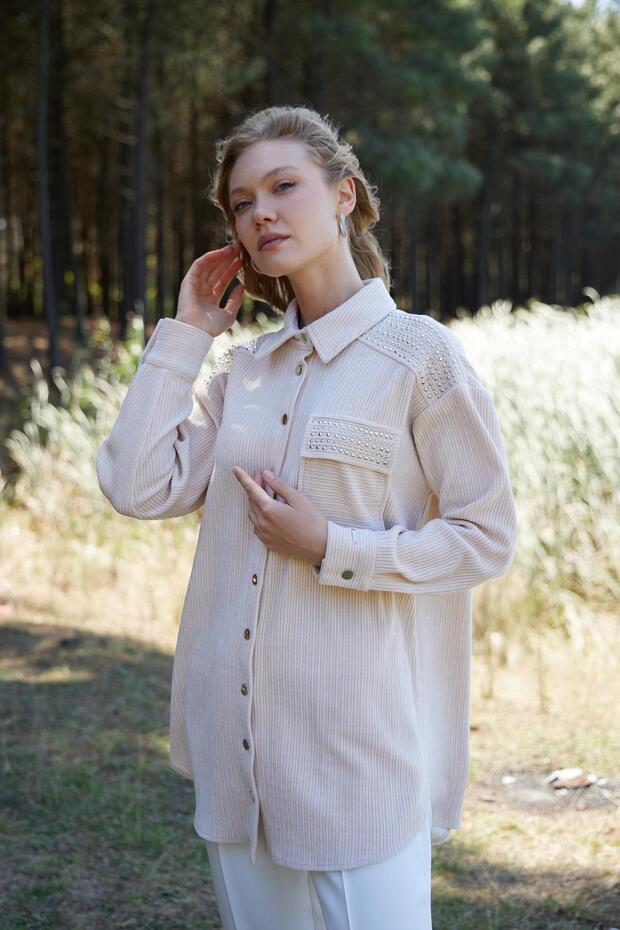 METAL AKSESUARLI KADİFE GÖMLEK - 6