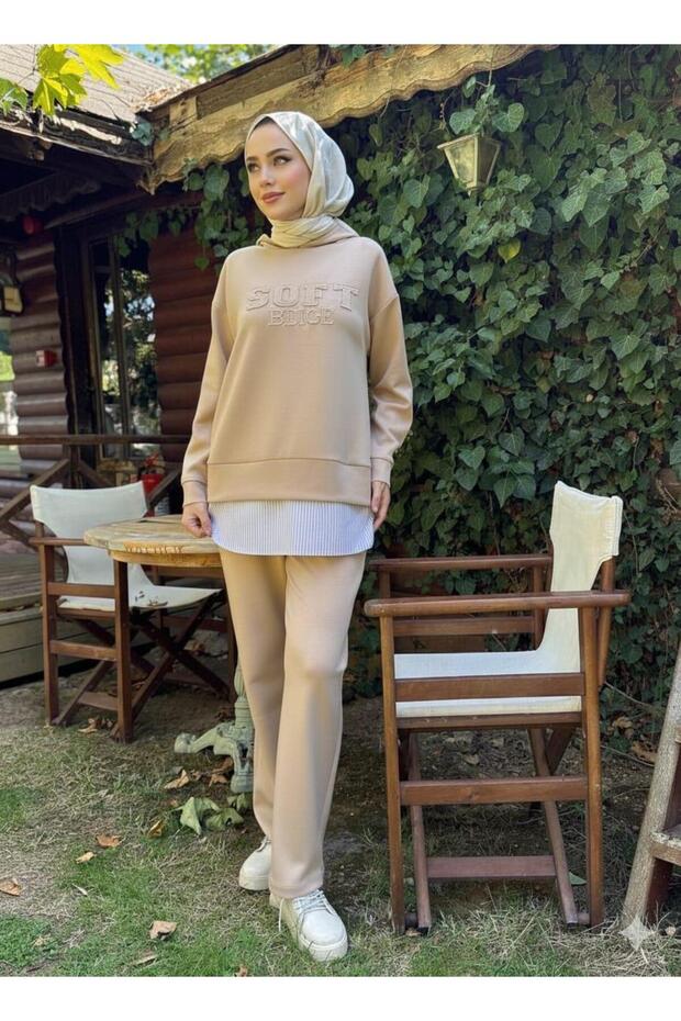 APLİKE NAKIŞLI KAPÜŞONLU MODAL TAKIM - 1