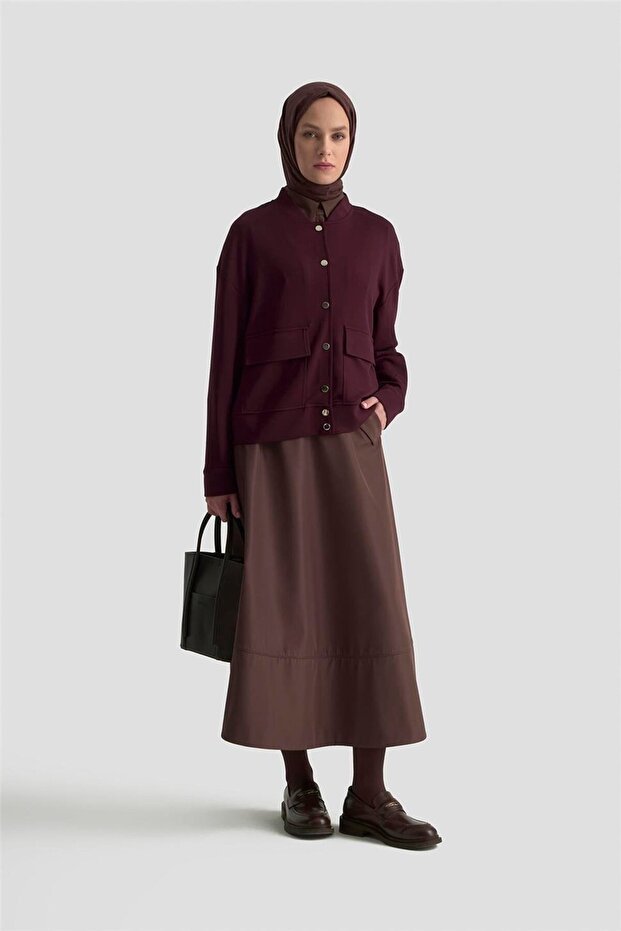 Zımbalı Örme Ceket 25KD4032 Mürdüm - 2