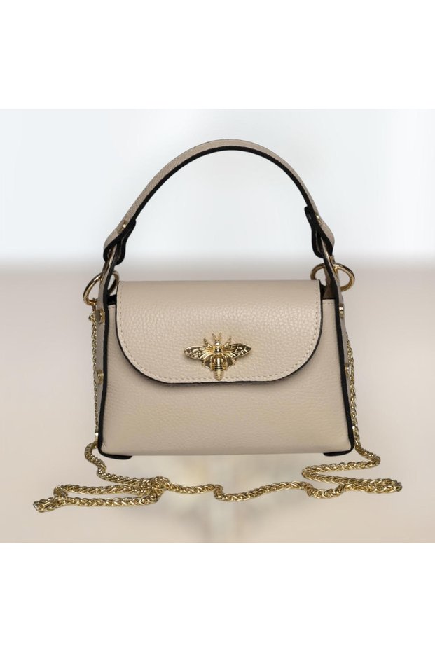 Mini Genuine Leather Bag With Beige Bee Accessory