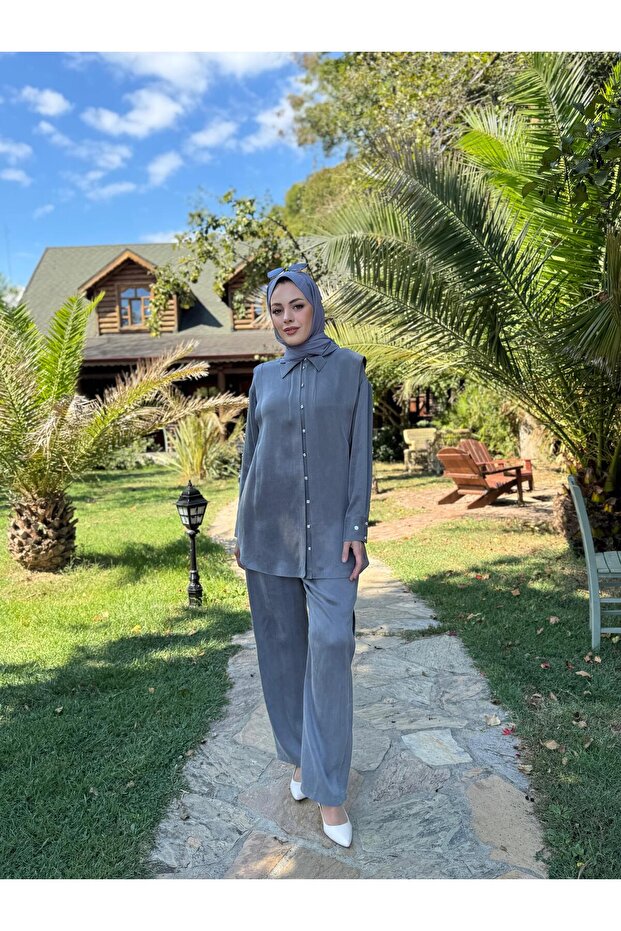 YAKA DETAYLI TAŞLANMIŞ İPEK TAKIM - 3