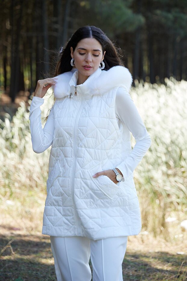 CEBİ TAŞLI KÜRKLÜ KAPİTONE YELEK - 3