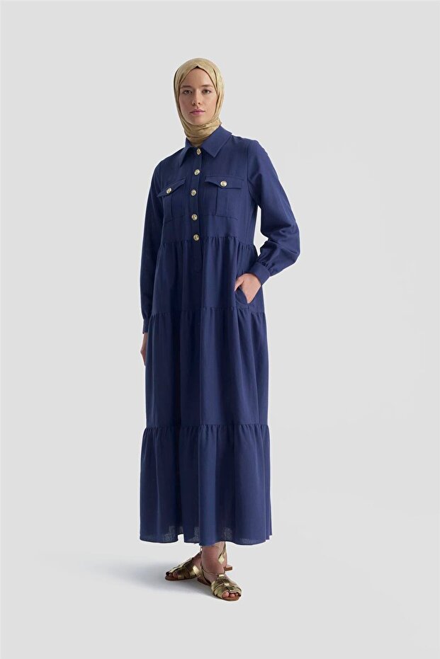 Layered Linen Dress 25Y9012 Dark Blue