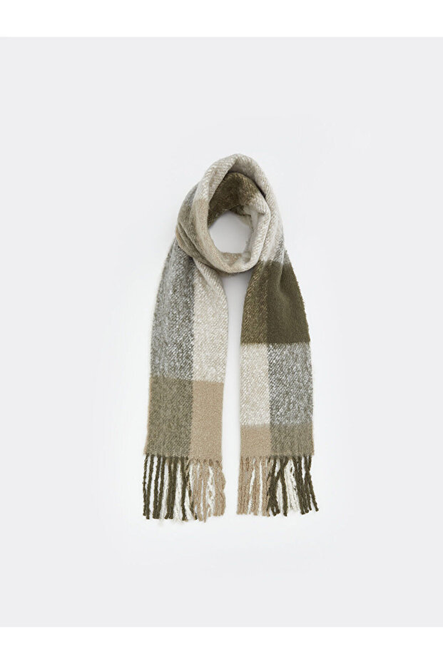 Tassel Detailed Plaid Patterned Women's Scarf
