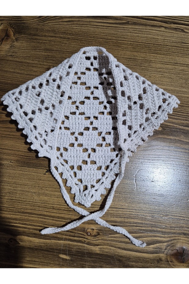 Stone Colored Square Model Hand-Knitted Bandana