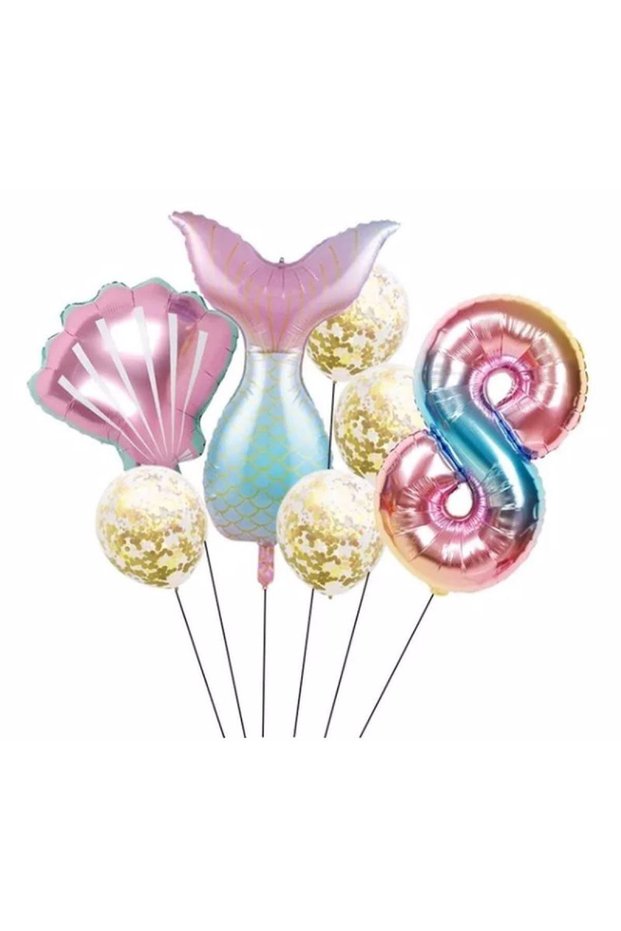 İstoç Mermaid Tail Foil Set Concept Birthday Set 8 Year Old Balloon