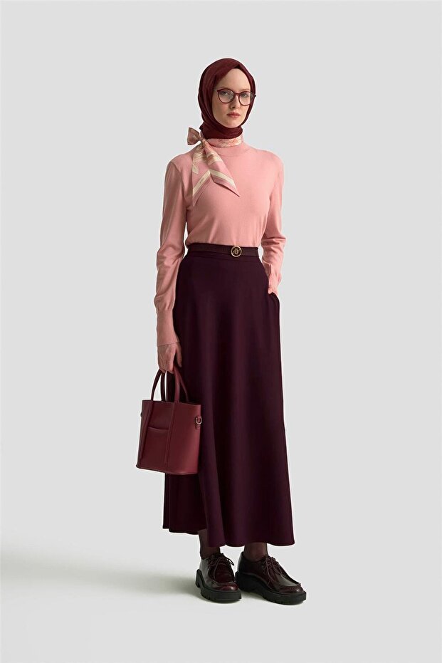 Kloş Örme Etek 25KD4033 Mürdüm - 1