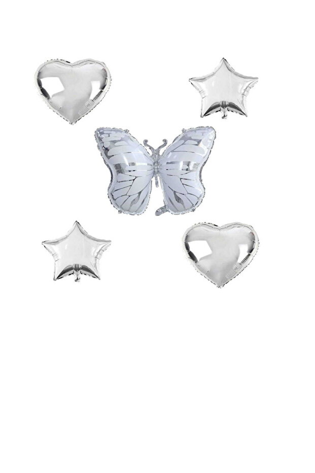 White Butterfly Silver Foil Balloon Set