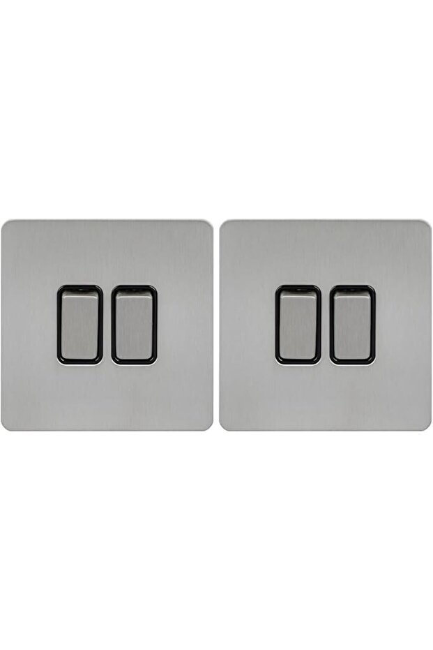 RACO Ultimate Screwless Flat Plate Double Rocker 2-Way Light Switch Pack of 2 (Stainless S