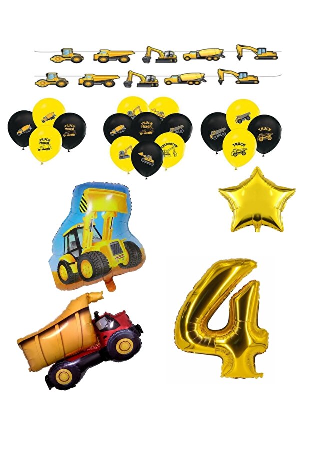 Construction Themed Truck Bucket Themed Balloon Set Age 4