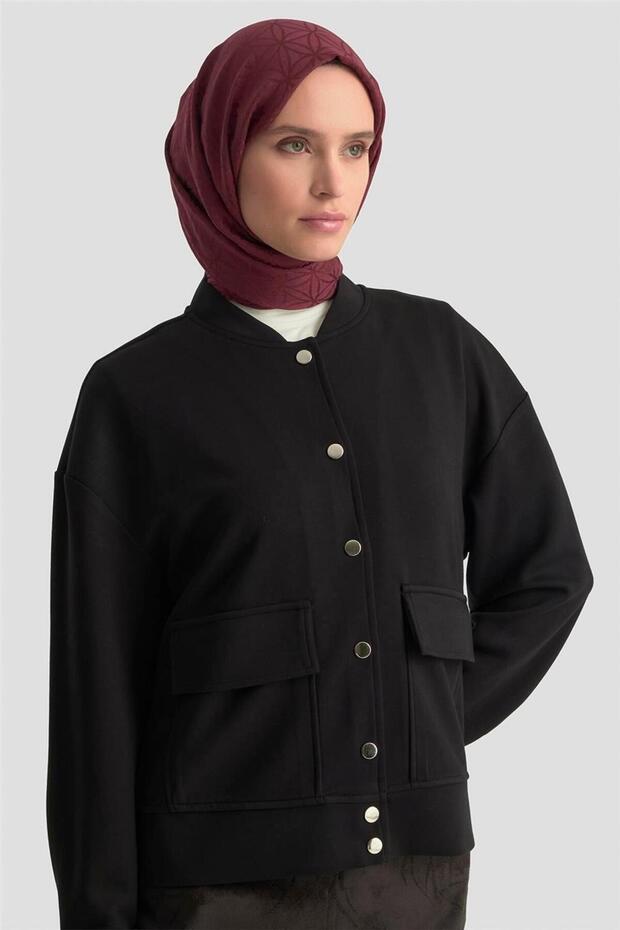 Zımbalı Örme Ceket 25KD4032 Siyah - 4