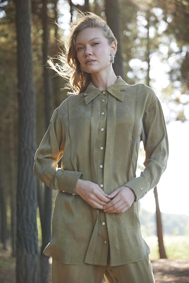 YAKA DETAYLI TAŞLANMIŞ İPEK TAKIM - 4